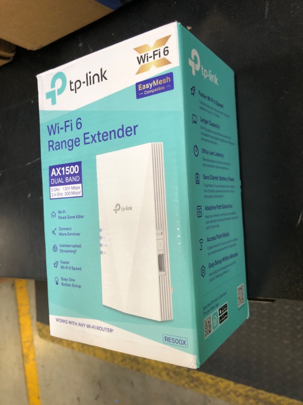 Photo 1 of TP-Link AX1500 WiFi Extender Internet Booster(RE500X), WiFi 6 Range Extender Covers up to 1500 sq.ft and 25 Devices,Dual Band, AP Mode w/Gigabit Port, APP Setup, OneMesh Compatible