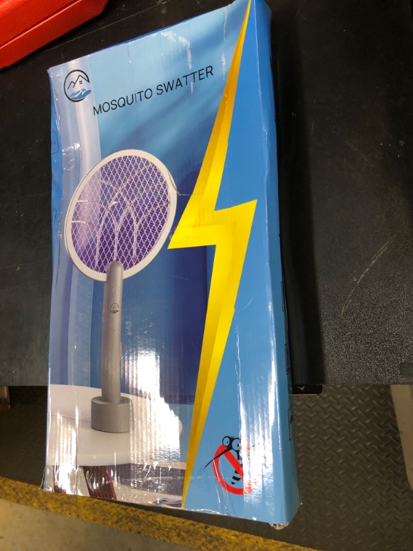 Photo 1 of Electric Fly Swatter Racket, Mosiller 2 in 1 Smart Bug Zapper & Power Take Off Generators with USB Rechargeable Base, Powerful Mosquitoes Trap Lamp & Fly Killer for Home, Bedroom(Light Grey?1 Pack?)