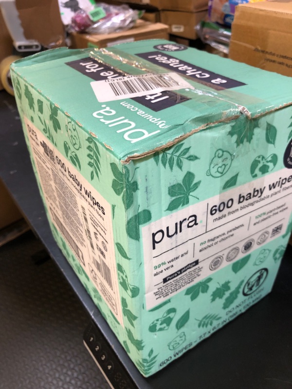 Photo 1 of Pura Natural Sensitive Baby Wipes, 99% Water, Unscented & Hypoallergenic, Suitable for Sensitive & Eczema-prone Skin, Hypoallergenic, EWG Verified, 10 Pack of 60 Wet Wipes (600 Diaper Wipes) Bulk Buy