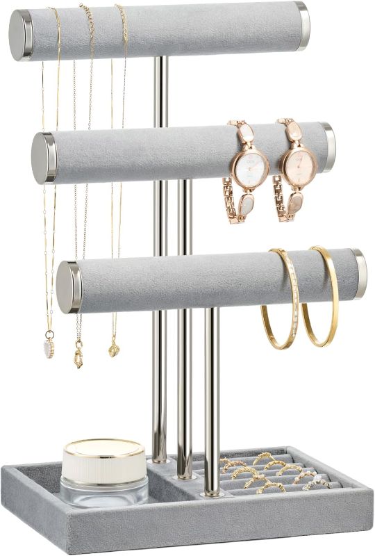 Photo 1 of *DARK GRAY*__________________3 Tier Bracelet Holder Display - Detachable T Bar Grey Velvet Bracelet Holder, Jewelry Holder Organizer for Bracelet, Necklace, Earrings, Rings