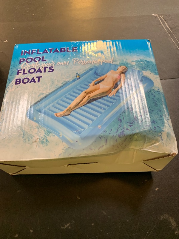 Photo 1 of Inflatable Pool Floats Boat for Adults, Blow Up Tanning Pool Raft Sun Tan Tub with Inflatable Pillow for Family Outdoor, Garden, Backyard Summer Water Party (14+ Year Old) (Small,Blue)