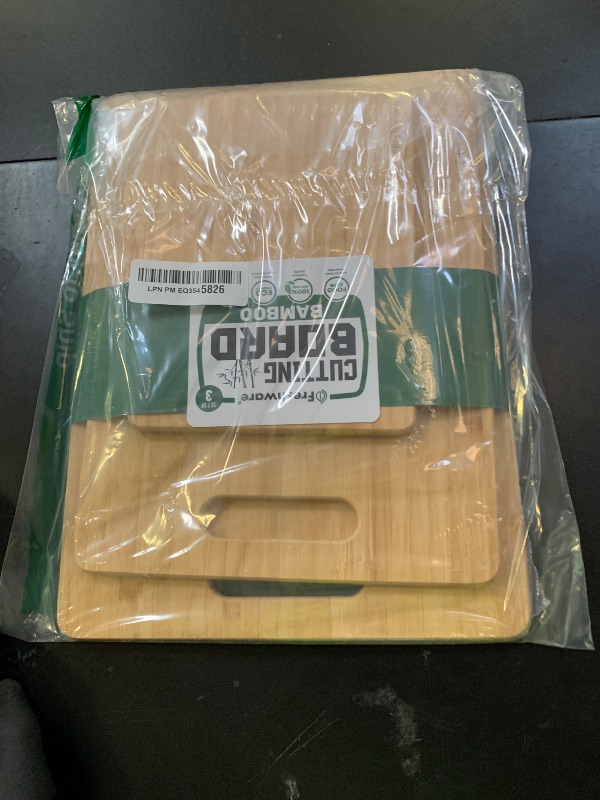 Photo 1 of Bamboo Cutting Boards for Kitchen [Set of 3] Wood Cutting Board for Chopping Meat, Vegetables, Fruits, Cheese, Knife Friendly Serving Tray with Handles