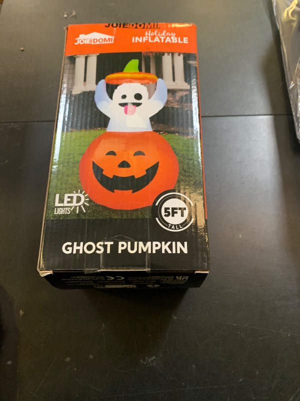 Photo 1 of Joiedomi 5 FT Halloween Inflatable Ghost Outdoor Decorations, Blow Up Yard Decorations in Pumpkin, Blow Up Ghost Inflatable with LEDs for Cute Halloween Decor