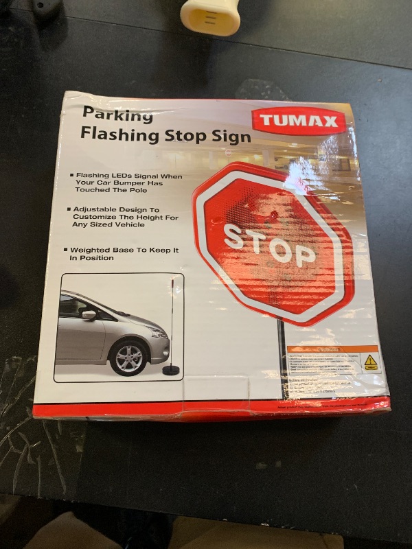 Photo 1 of TUMAX Parking Garage Flashing Stop Sign - Stop Sign for Garage Parking, Adjustable Height Parking Assist, LED Garage Car Stop Indicator, 1-Pack