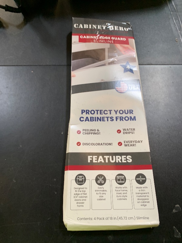 Photo 1 of Cabinet Hero Slimline Cabinet Edge Protector - Prevents Chipping, Wear, Discoloration - Drawer Edge Guard, Bumper for Drawer - Easy Slip-On Installation - 3/4" Thick, 18" Length, Clear, Pack of 4