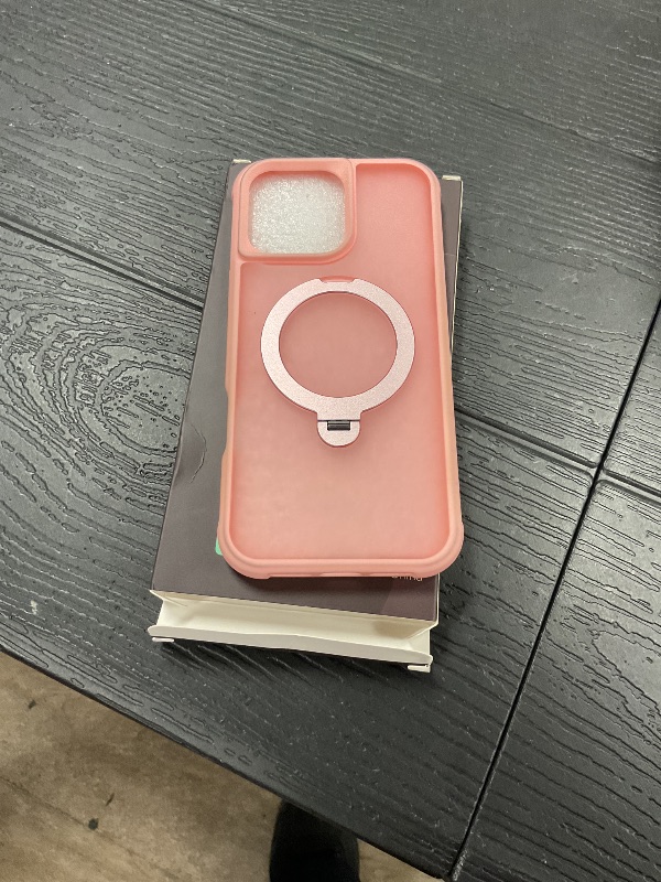 Photo 1 of UGENINO Compatible with iPhone 16 Pro Max Case with Invisible Magnetic 360°Spin Stand,Military-Grade Shockproof Protection [Compatible with Mag-Safe] Non-Slip Edge Translucent Case (6.9",Pink)