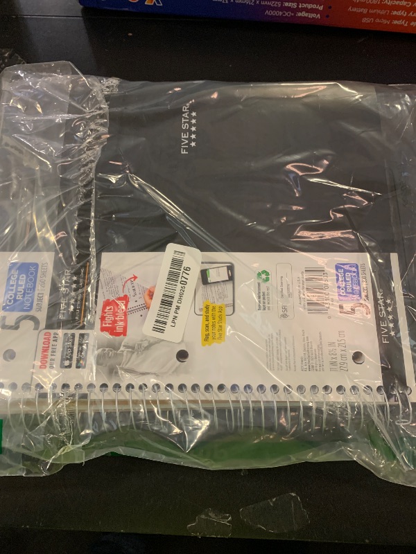 Photo 1 of Five Star Spiral Notebook + Study App, 5 Subject, College Ruled Paper, 8-1/2" x 11", 200 Sheets, Fights Ink Bleed, Water Resistant Cover, Black (72081)
