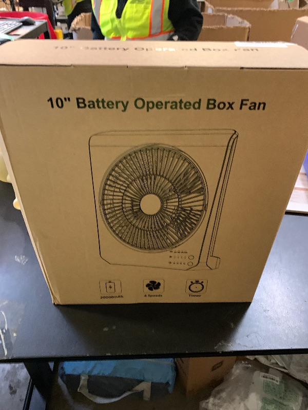 Photo 1 of 10Inch Portable Small Box Fan, 20000mAh Rechargeable Battery Operated, Max 55Hrs Cooling, 4 Speeds, 270° Pivoting, Cordless Square Table Fan with Timer for Window Bedroom Kitchen Office Power Outage
