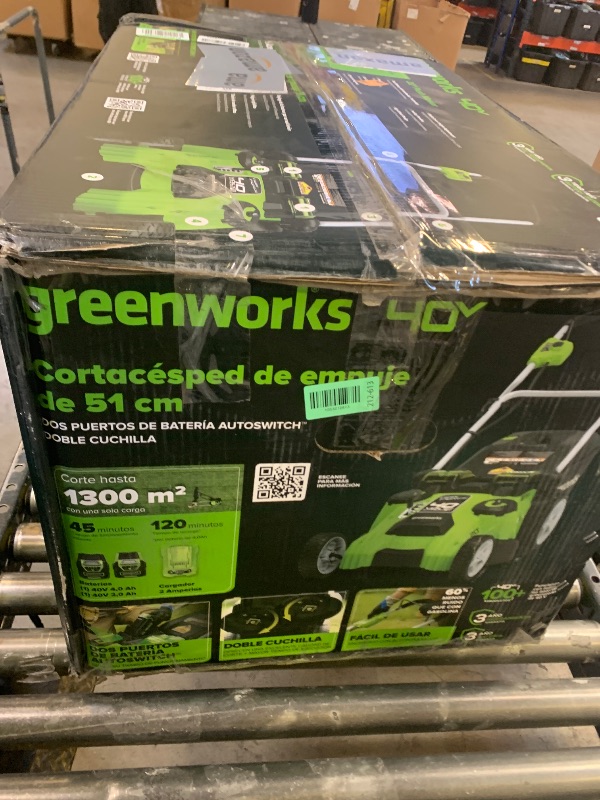 Photo 1 of Greenworks 40V 20" Twin Blade Mower, 4.0Ah + 2.0Ah Battery