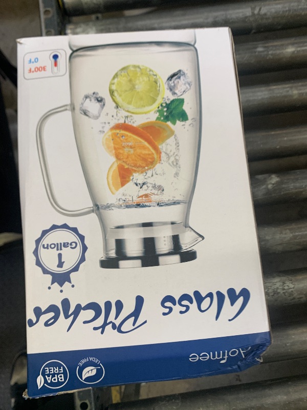 Photo 1 of 1 Gallon 128oz Glass Pitcher, Water Pitcher with Lid and Spout, Glass Carafe for Hot/Cold Drink, Water Jug for Iced Tea, Coffee, Juice, Milk, Beverage (Extra-Wide Mouth)