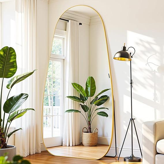 Photo 1 of Full Length Mirror with Stand, 76"×36" Teardrop Shape Floor Mirror, Large Stand Up Mirrors, Standing Mirror Full Length, Against Wall or Wall-Mounted Full Body Mirrors for Bedroom Living Room, Gold