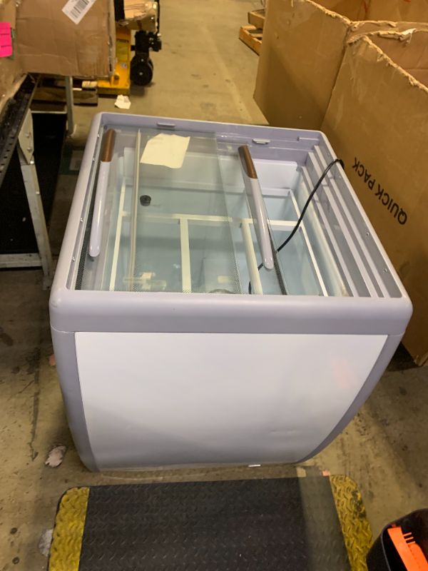 Photo 1 of Koolmore 26 inch Commercial Ice Cream Dipping Cabinet Display Case, 4 Large Displayed Tubs, 2 Storing Tube, Sliding Glass Door, Rolling Wheels and Lockable Breaks [5.7 Cu. Ft.] (KM-ICD-26SD) White