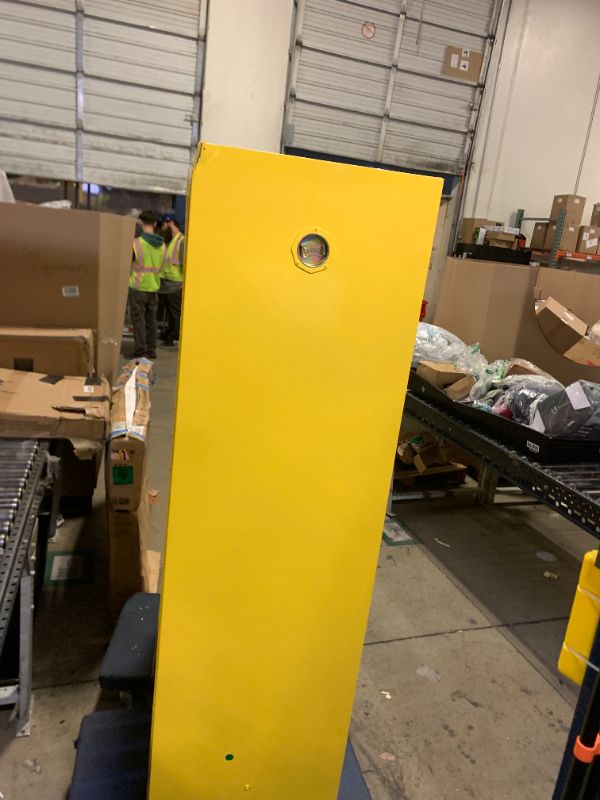 Photo 1 of justrite  45 Gallon Flammable Safety Cabinet, Manual Close Standard 2-Door-----MISSING KEY-----DOESNT CLOSE------- DENTED 