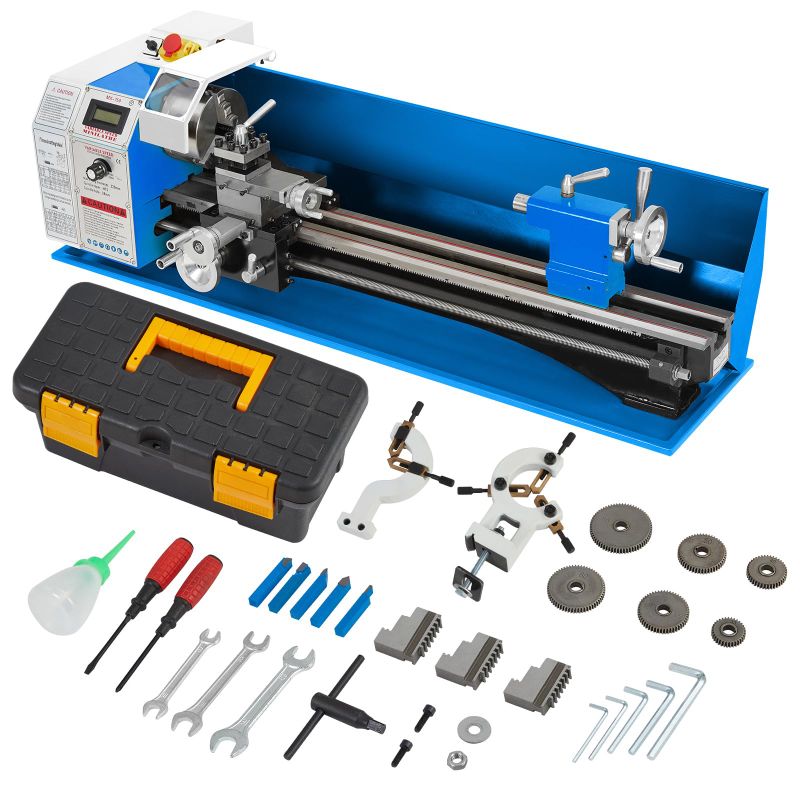Photo 1 of Metal Lathe, 8 in x 30 in Mini Metal Lathe 0-2500 RPM Variable Speed, 750W Benchtop Lathe with 5 in 3-jaw Chuck, Precision Lathe Machine with Metal Gears and Tool Box for Metal Turning