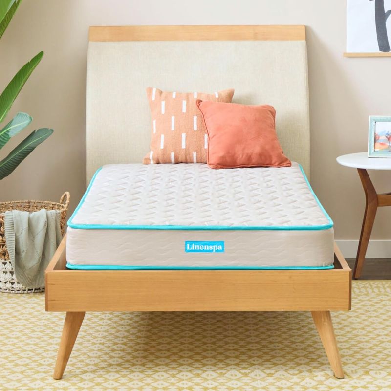 Photo 1 of Linenspa 6 Inch Mattress - Firm Feel - Bonnell Spring with Foam Layer - Mattress in a Box - Youth or Kids Bed - Guest Bedroom - Durable and 
Size:Twin