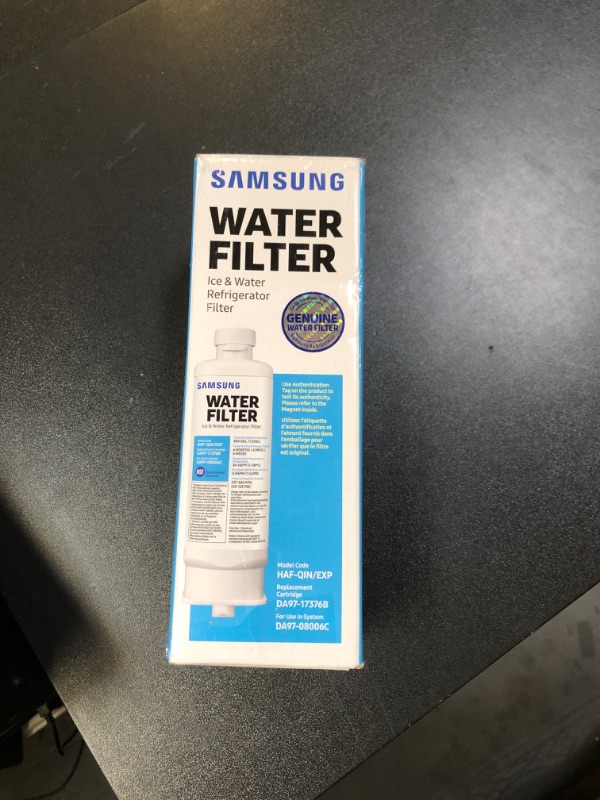 Photo 1 of SAMSUNG Genuine Filter for Refrigerator Water and Ice, Carbon Block Filtration, Reduces 99% of Harmful Contaminants for Clean, Clear Drinking Water, 6-Month Life, HAF-QIN/EXP, 1 Pack
