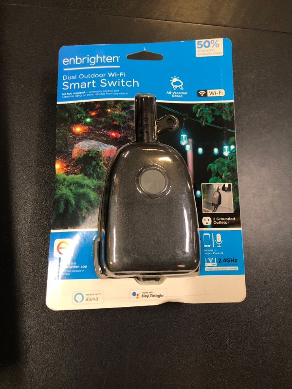 Photo 1 of Enbrighten Vibe Outdoor Smart Plug, 2 Grounded Outlets, Weather-Resistant, Custom ON/Off Controls, Schedule Outdoor Lighting, Compatible with Alexa, Google Assistant, Black, 51251