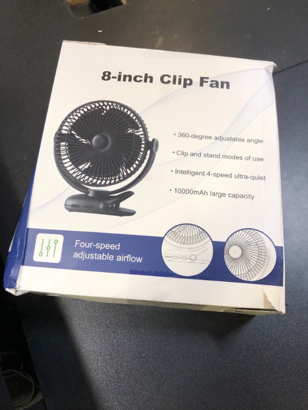 Photo 1 of 10000mAh 30hrs Portable Fan Rechargeable, 8-Inch Battery Operated Clip on Fan, USB Fans, 4 Speeds, Strong Airflow, Sturdy Clamp for Golf Cart Office Desk Outdoor Travel Camping Bed Truck Treadmill