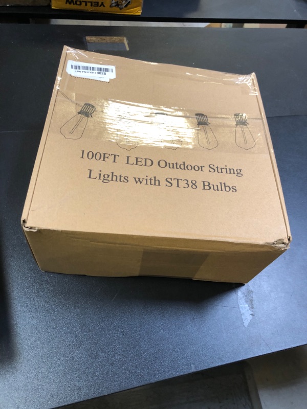 Photo 1 of Brightever LED Outdoor String Lights 100FT Patio Lights with 52 Shatterproof ST38 Vintage Edison Bulbs, Outside Hanging Light Waterproof for Porch, Deck, Garden, Backyard, Balcony, Dimmable 2700K