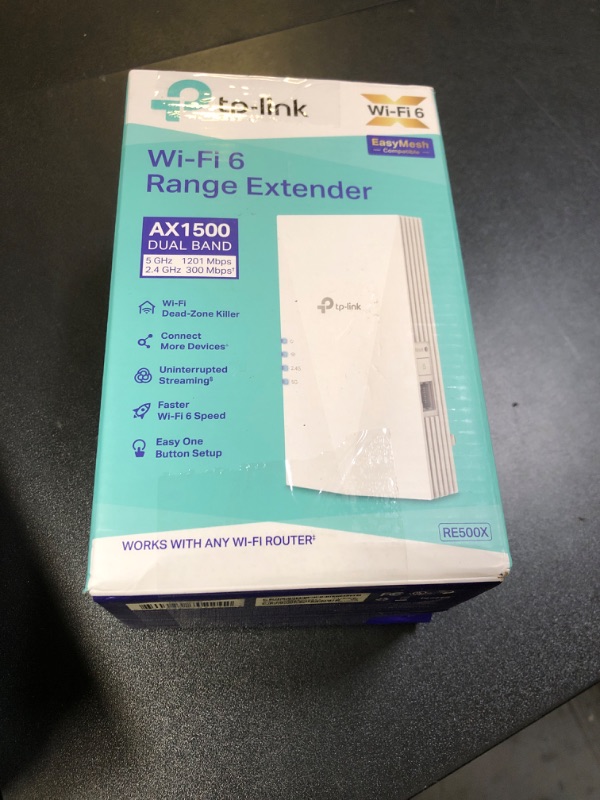 Photo 1 of TP-Link AX1500 WiFi Extender Internet Booster(RE500X), WiFi 6 Range Extender Covers up to 1500 sq.ft and 25 Devices,Dual Band, AP Mode w/Gigabit Port, APP Setup, OneMesh Compatible