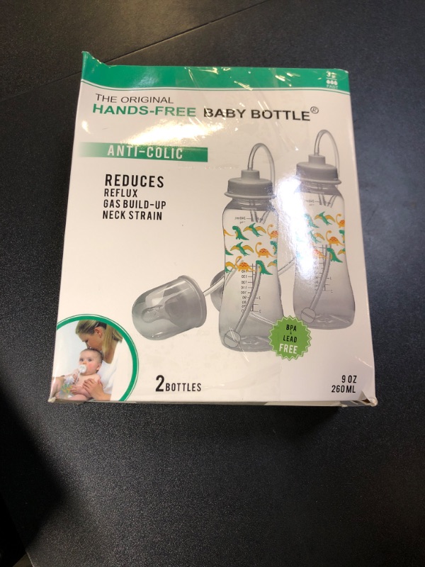 Photo 1 of Hands-Free Baby Bottle - Anti-Colic Nursing System 9 oz Baby Bottle with Fast Flow Nipple/Teat 3m+ Infant with Tube Straw Feeding System for Toddler (2 Bottles - Dinosaur)