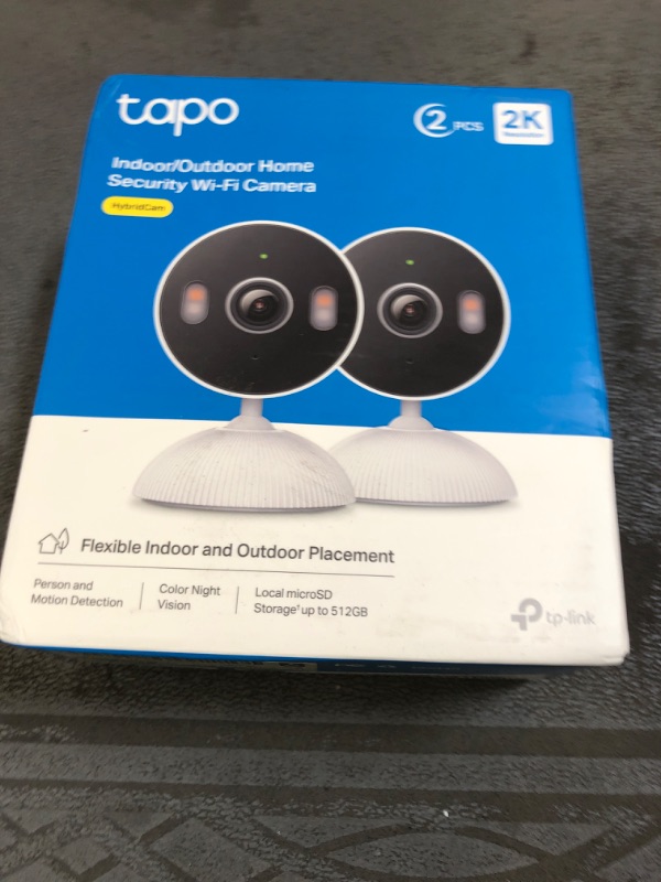 Photo 1 of Tapo 2K 3MP Indoor/Outdoor Security Camera - Free Person/Motion/Baby Cry Detection, Color Night Vision, IP65 Weatherproof, SD/Cloud Storage, Works w/Alexa & Google Home, HybridCam (2-Pack)