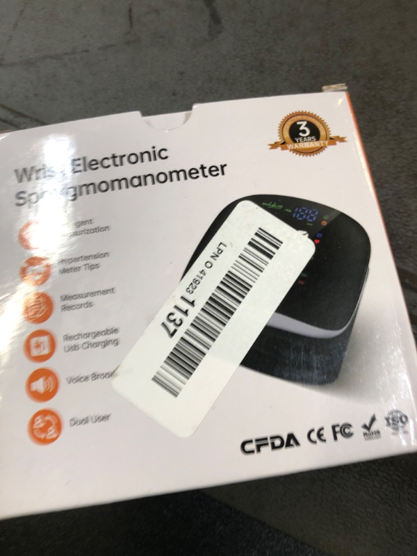 Photo 1 of Wrist Blood Pressure Monitor, Rechargeable Blood Pressure Cuff with Large LED Screen - 2 * 99 Sets of Memory, One-Button Turn On/Off Voice & Switch User