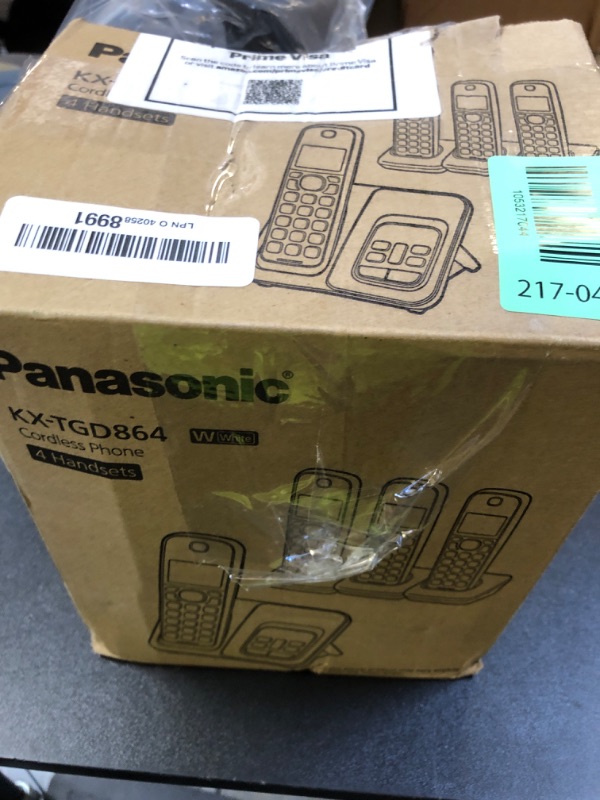 Photo 1 of Panasonic Cordless Phone with Answering Machine, Link2Cell Bluetooth, Voice Assistant and Advanced Call Blocking, Expandable System with 4 Handsets - KX-TGD864W (White)
