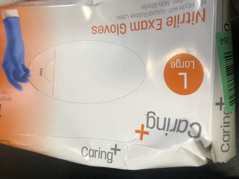 Photo 1 of Caring Nitrile Exam Gloves (100ct), Powder Free and Not Made with Natural Rubber Latex, Gloves for Medical Use, Cleaning, Food Prep and More, Large
