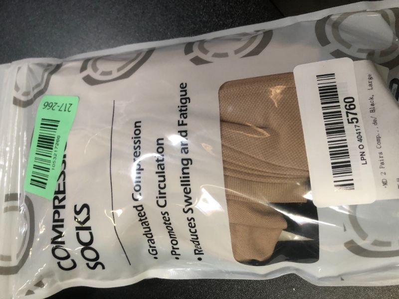 Photo 1 of +MD 2 Pairs Compression Socks for Women & Men Medical Grade 20-30 mmHg, Open-Toe knee High Stocking, Support for edema, Varicose Veins, Nude/ Black, Large