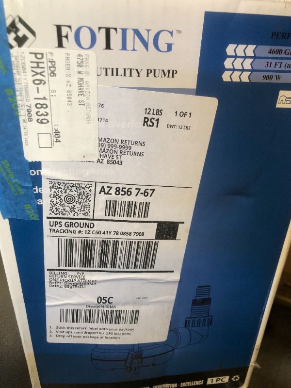 Photo 1 of FOTING Sump Pump 1HP Clean/Dirty Submersible Water Pump, 4600GPH Utility Pump Thermoplastic Electric Portable Transfer Water Pump for Swimming Pool Garden Pond Basement with 10ft Long Power Cord