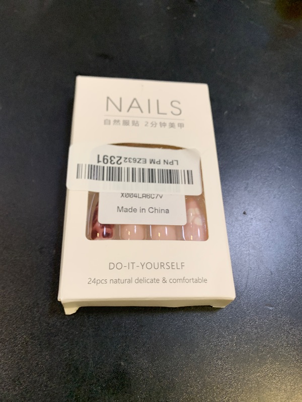 Photo 1 of Short Almond Press on Nails Fake Nails with Flower and Gold Beads Design Acrylic Nails Full Cover False Nails with Jelly Glue Almond Nails Press on Glue on Nails Short Stick on Nails for Women 24PCS