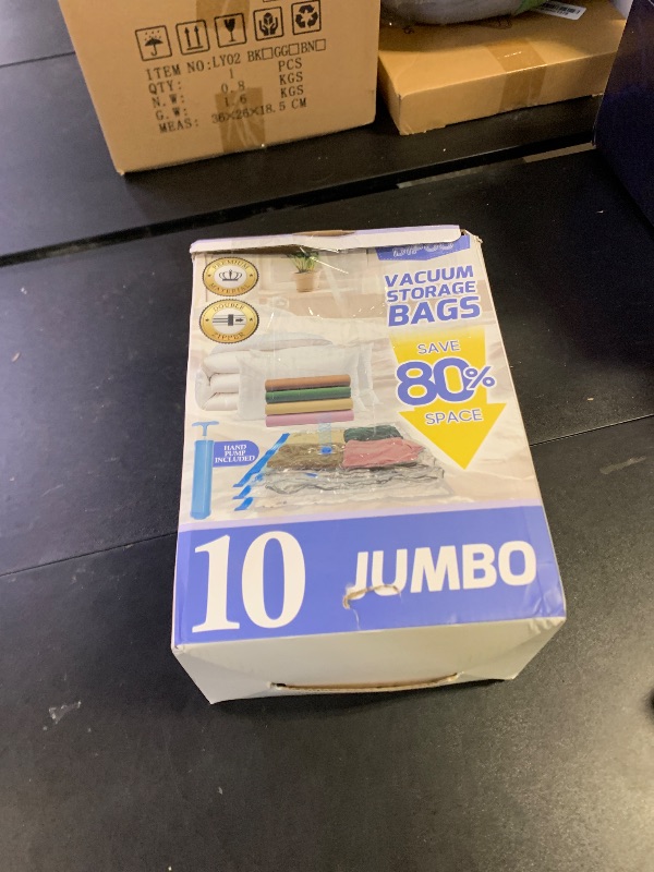 Photo 1 of 10 Pack Jumbo Vacuum Storage Bags with Hand Pump, 80% Storage Space Saving, Sturdy Leak-Free Space Saver Vacuum Seal Bags for Clothing, Vacuum Compression Bags for Travel Lugggage Blankets Comforters