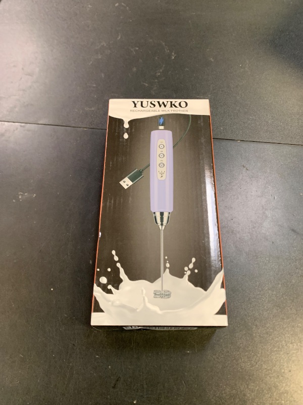Photo 1 of YUSWKO Light Purple Rechargeable Milk Frother for Coffee with Stand, Handheld Drink Mixer with 3 Heads 3 Speeds Electric Stirrers for Latte, Cappuccino, Hot Chocolate, Egg