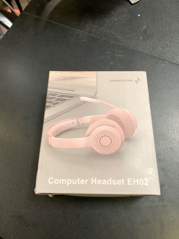 Photo 1 of JIAMQISHI Wireless Headset with AI Noise Cancelling Microphone Bluetooth Headset - Bluetooth V5.2 Headphones with USB Dongle & Mic Mute for Computer/Laptop/PC/iPhone/Android/Cell Phones (Pink)