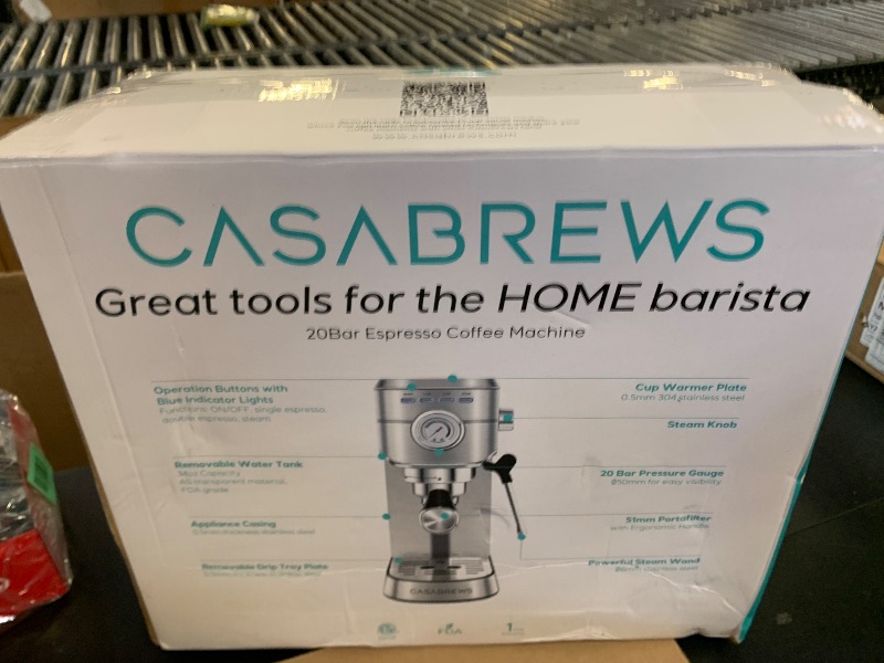 Photo 1 of CASABREWS CM5418 Espresso Machine 20 Bar, Compact Espresso Maker with Steam Milk Frother, Stainless Steel Coffee Machine with 34oz Removable Water Tank for Cappuccino, Latte, Silver