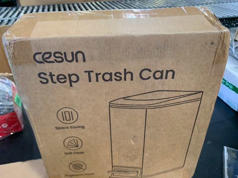Photo 1 of Cesun Small Bathroom Trash Can with Lid Soft Close, Step Pedal, 6 Liter / 1.6 Gallon Stainless Steel Slim Garbage Can for Bedroom, Diaper Waste Basket with Removable Inner Bucket (White)