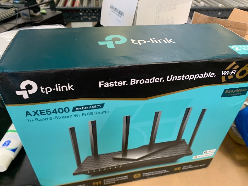 Photo 1 of TP-Link AXE5400 Tri-Band WiFi 6E Router (Archer AXE75), 2025 PCMag Editors' Choice, Gigabit Internet for Gaming & Streaming, New 6GHz Band, 160MHz, OneMesh, Quad-Core CPU, VPN & WPA3 Security