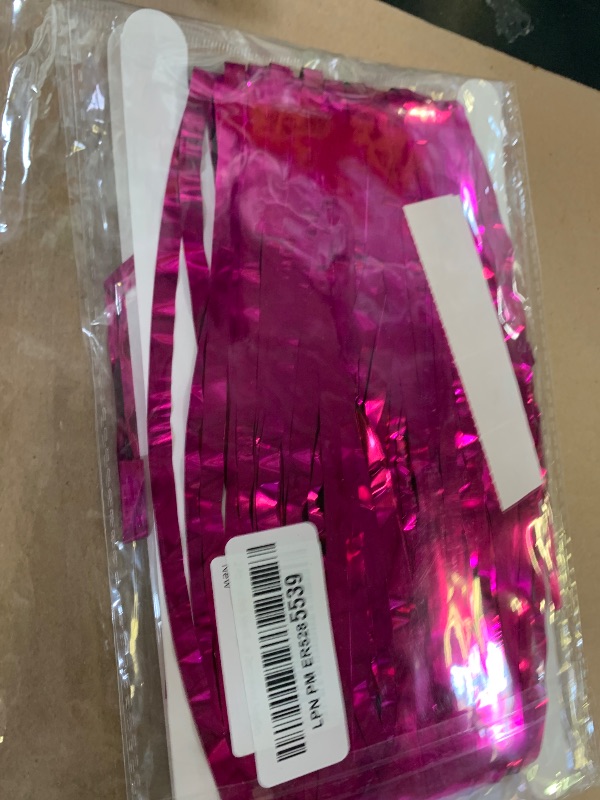 Photo 1 of 2 Pcs Hot Pink Metallic Tinsel Foil Fringe Curtains Backdrop, 3.28 ft x 6.56 ft Streamers for Birthday Wedding Engagement Bachelorette Party Photo Booth Bridal Shower Baby Shower Decorations Supplies