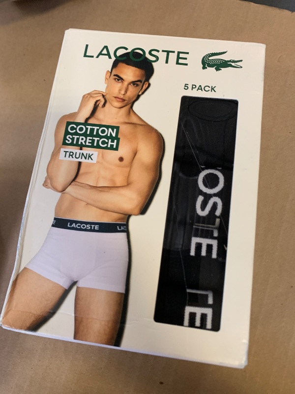 Photo 1 of Lacoste Men's Cotton Stretch Essentials Trunks, 5-Pack, Black with Black Waistbands, Small