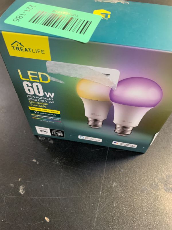 Photo 1 of Treatlife Smart Light Bulb, Dimmable Multicolor and White LED Bulb, Compatible with Alexa, Google Assistant, A19 E26 8W (60W Equivalent), No Hub Required, 2 Pack