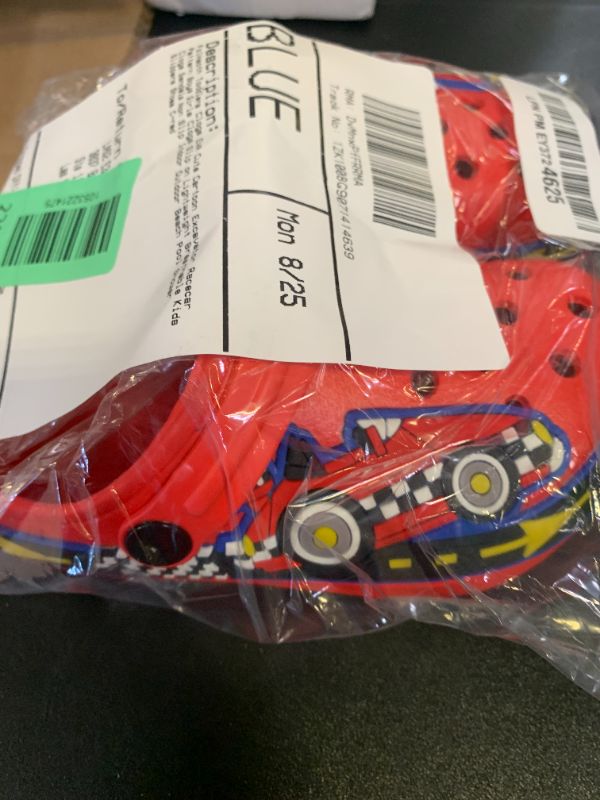 Photo 1 of FolHaoth Toddlers Clogs EVA Cute Cartoon Excavator Racecar Pattern Boys Girls Clogs Slip on Lightweight Breathable Kids Clogs Sandals Non Slip Indoor Outdoor Beach Pool Shower Slippers Shoes C-red