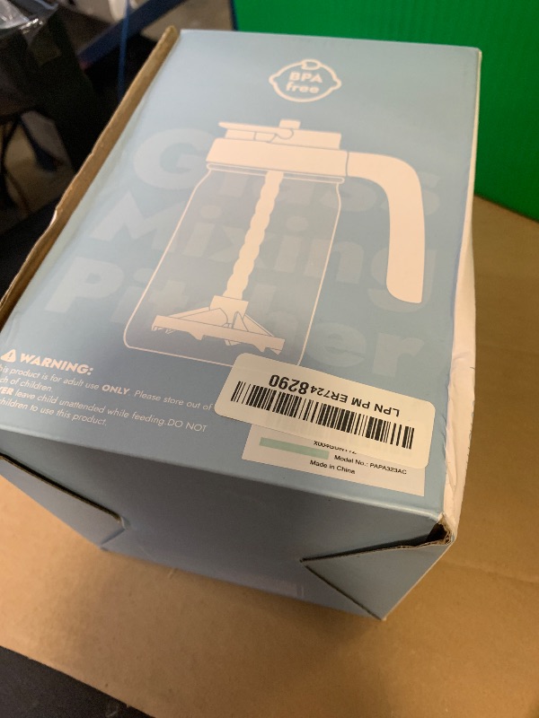 Photo 1 of Papablic Glass Breastmilk Pitcher, Formula Mixing Pitcher with Mixing Handle Lid, Wide Mouth Mason Jar Mixer with Flip Locking Spout, Easy to Clean, BPA Free, Blue