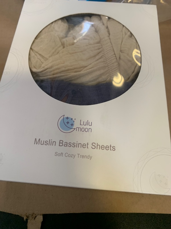 Photo 1 of lulumoon Baby Muslin Bassinet Sheets: Cotton Bassinet Sheets Neutral for Boys and Girls - Fitted for Oval Rectangle or Hourglass (Navy & Cream, Standard Bassinet)