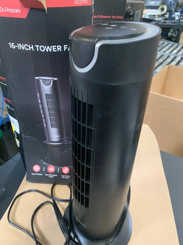 Photo 1 of DR.PREPARE Tower Fan for Bedroom, 25 dB Quiet DC Bladeless Fan with Remote, 8 Speeds, 1-8H Timer, 80° Oscillating Fans for Indoors, 16 Inch Portable Desk Table Fans for Room, Home, Office