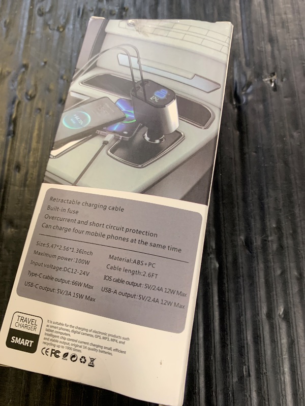 Photo 1 of iPhone Car Charger, Retractable Fast Car Phone Charger 100w for CarPlay, 4 in 1 Car Charger Adapter with 2 Cables 31.5 Inch and 2 USB Ports, Compatible with iPhone 17/16/15/14/13/12/11 Pro/Samsung