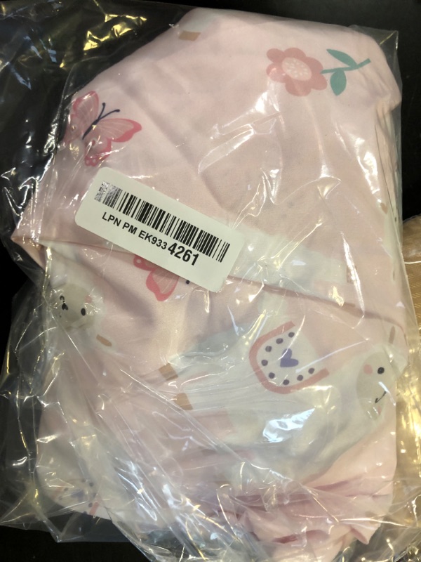 Photo 1 of Little Love by NoJo Sweet Llama & Butterflies Floral Pink & White Super Soft Fitted Crib Sheet, Pink, Ivory, Lavender, Light Green