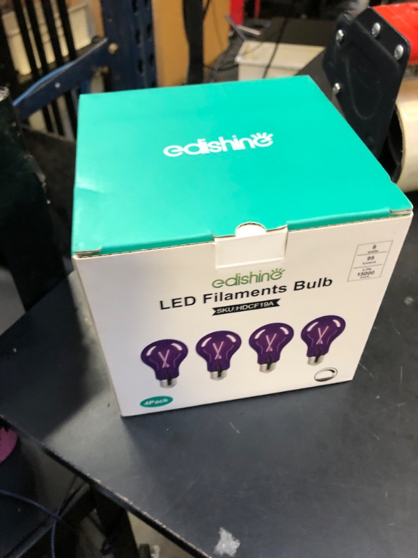 Photo 1 of EDISHINE Halloween Purple Light Bulb, 8W A19 Dimmable LED Light Bulb, Purple LED Bulb for Halloween Decorations, Porch Home Lighting, Party Bar Decor, E26 Base, UL Listed, 4 Pack