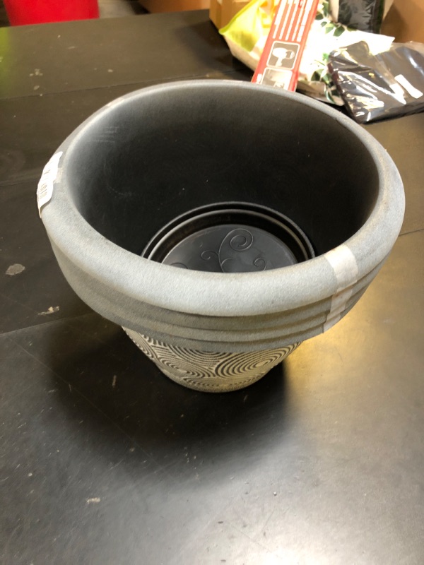 Photo 1 of 12 Inch Large Planter Pot for Plants Indoor Outdoor, 4 Pack Plastic Flower Pots with Drainage Hole & Tray, Modern Decorative Garden Pot with Saucer, Plant Container for House