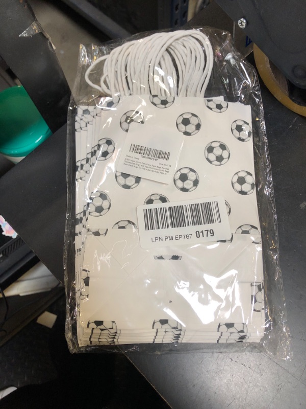 Photo 1 of AIEX 16pcs Soccer Party Favor Paper Bags with Handles - Football Themed Soccer Goodie Bags for Kids and Adults Birthday Party Supplies